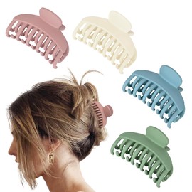 DEEKA 4 PCS 2.5 Inch Hair Claw Clips Double Row Teeth Matte Hair Jaw Clips Hair Barrettes Thick Medium Thin Hair Clips for Women (Beige,Blue,Pink,Green)