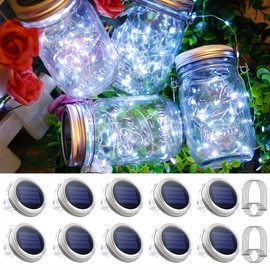 Mason Jar Solar Lights 30 LED,10 Pack Hanging Solar Mason Jar Lantern Outdoor, Waterproof Fairy Lights Solar Lanterns for Patio Garden, Wedding,Yard - Cool White (NO Jars)