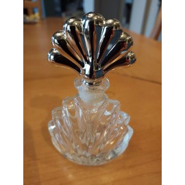 International Silver Co. Vintage 1992 Art Deco Clear Glass Perfume Bottle Fan Silver plated Stopper Cap