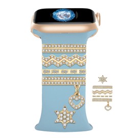 Watch Band Charms for Smart Watch for Women Decorative Ring Loops 38mm 40mm 41mm 42mm 44mm 45mm Compatible with iWatch Series 7 6 5 4 3 2 1 SmartWatch Band Accessories Diamond Jewelry(No Watch Band)