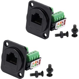 PENGLIN 2 x RJ45 socket for panel mounting, screw terminal adapter, D-type RJ45 8P8C female to 8-pin terminal for Cat5e LAN network bulkhead coupler