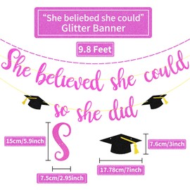 She Believed She Could So She Did Banner Decorations - Glitter She Did It 2024 Garland Graduation Bunting Banner, Congrats Grad Photo Backdrop for Girls College Graduation Party Favors (Magenta)