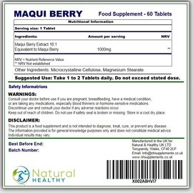  Maqui Berry 1000mg Tablets - Pack of 60 - High in Natural Compounds