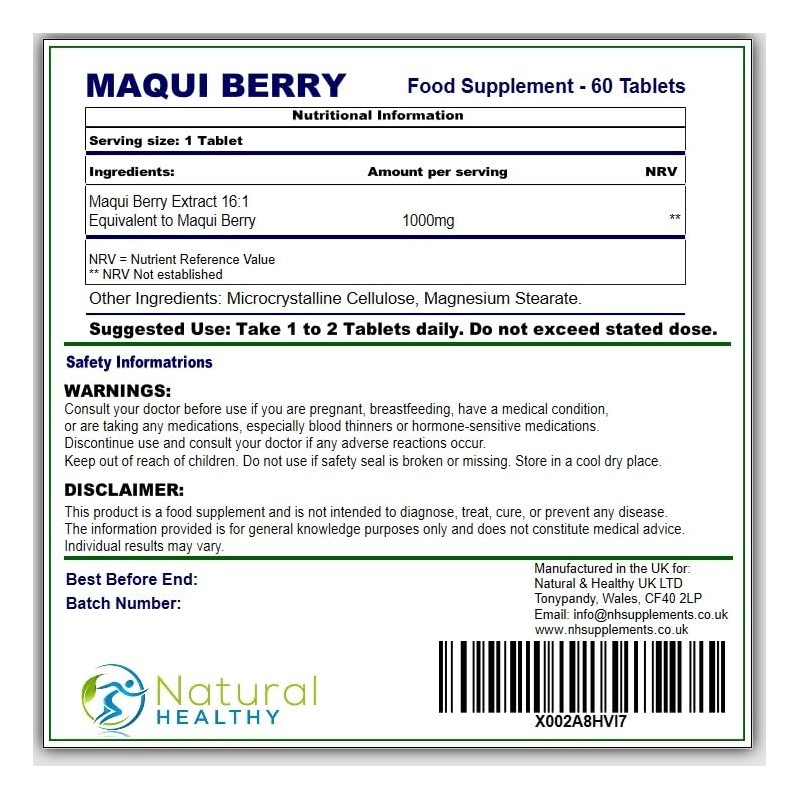  Maqui Berry 1000mg Tablets - Pack of 60 -