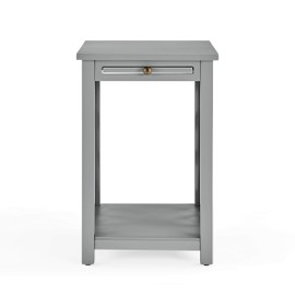 Alaterre Furniture Coventry Wood End Table with Tray Shelf and Bottom Shelf, Gray