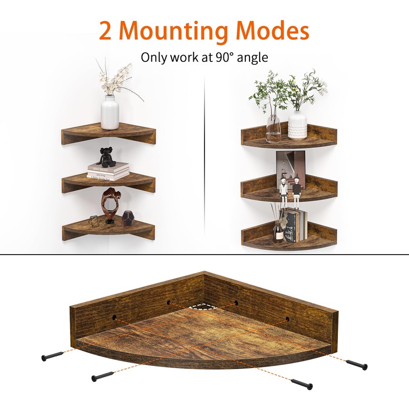 Fun Memories Corner Shelf Wall Mount, Wood Floating Corner Shelves,