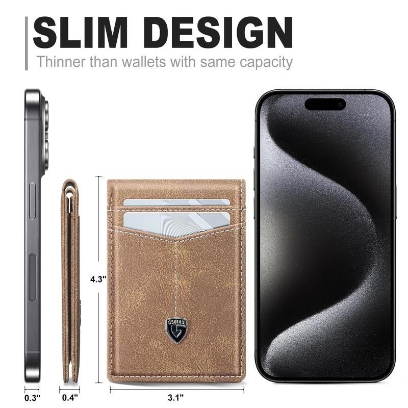 GSOIAX Men's Slim Wallet Leather Carbon Fiber RFID Blocking Simple