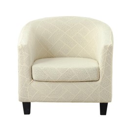 GOSTADY Club Chair Slipcover 2 Piece Jacquard Round Barrel Chair Covers Soft Stretch Tub Chair Slipcover Armchair Covers Furniture Protector for Living Room Hotel Counter Cafe (Jacquard Beige)