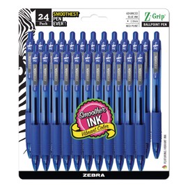 Zebra 12225 Z-Grip Retractable Ballpoint Pen, Blue Ink, Medium, 24/Pack
