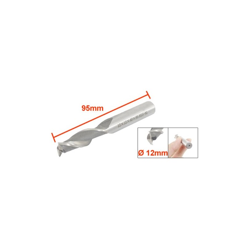 sourcingmap 12x12x40x95mm 2 Flutes Straight Shank HSS-AL End Mill Milling