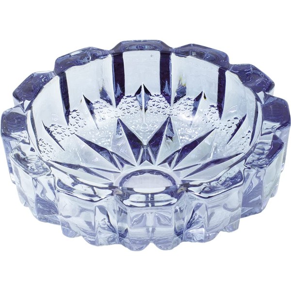 Blue Round Electroplated Glass Ashtray 5.5" by Fujima- Electroplated, Round