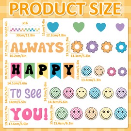 Smiley Face Bulletin Board Decoration Set Always Happy to See You Checkered Retro Classroom Decor Colorful Groovy Smile Face Decorations for Back to School Preschool Kindergarten Wall Door Decor