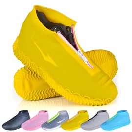 Ydfagak - Fundas impermeables reutilizables y plegables para zapatos de lluvia con cierre, protectores de zapatos, zapatos de lluvia para niños, hombres y mujeres (amarillo, S (niños de 3 a 5 años)