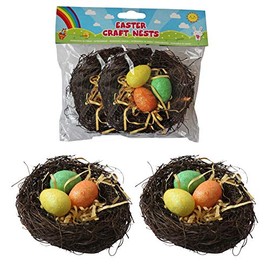 PMS Easter Decorations, Bonnet Arts and Crafts, Egg Hunt - 2 x Nests with Glitter Eggs