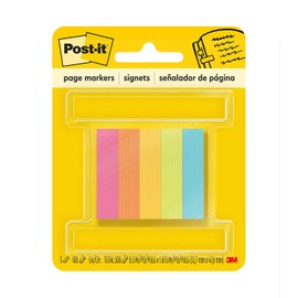 Post-it marcadores de página, colores surtidos, 1/2" x 2", 100 hojas/almohadilla, 5 almohadillas/paquete (670-5AN)
