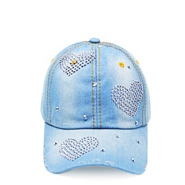 Glamexx24 Topstyle Jeans Cap in Vintage Style with Star and Rhinestones Baseball, Heart-Light Blue, Unit size