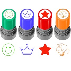 Set of 4 Teacher Stamp Set, Colourful Stamps, Children, Self-Inking Stamps, Teacher Primary School, Children's Stamp for Reward, Motivation, Praise and Encouragement