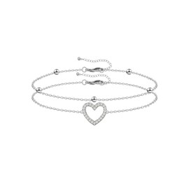 Mesovor Dainty Silver Heart Link Bracelets for Women and Girls, Adjustable Sterling Silver Gold-Plated Multilayer Bracelets as Gifts for Mum, Gold-plated sterling silver