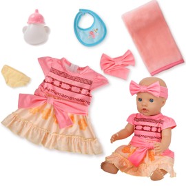 UNICORN ELEMENT 6 Pcs Baby Doll Clothes and Accessories, Adorable Dolls Dress Fit for American 16-18 Inch Doll, Including Blanket, Diaper, Bottle, Bib, Headband,Best Gift for Kids