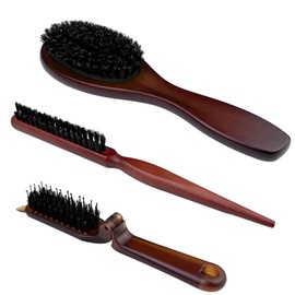 Crihovy Pack of 3 Sleek Bun Brush, Boar Bristle Brush, Hair Brush, Boar Bristles, Sleek Combs, Sleek Comb, Natural Pig Bristle Brush, Hair Brushes with Boar Bristles, Bristle Comb