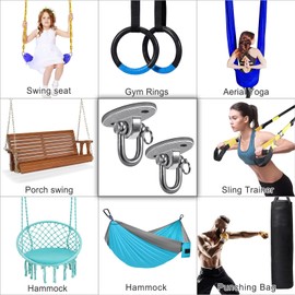 SELEWARE 2 Pieces 2000 lb Capacity Stainless Steel 180° Swing Hangers, Heavy Duty Swing Hooks for Concrete Ceiling Wooden, Hanging Hardware for Por Porch Playground Hammock Gym Swing Sets