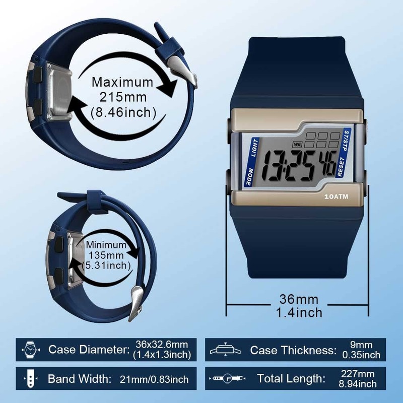 10 ATM Water Resistant Digital Watch with Multiple Functions Lap