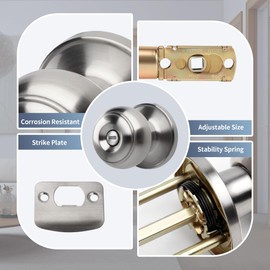 Moquin Flat Ball Privacy Door Knob No Key, Round Interior Door Knob in Satin Nickel Finish, Keyless Doorknob Lock for Bedroom Bathroom