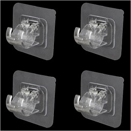 ZZHXSM 4-Pack No Drill Curtain Rod Brackets, Self-Adhesive Curtain Rod Hooks, Adjustable No Nail Curtain Hooks for Bathroom Kitchen Home & Hotel