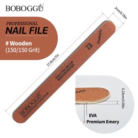 BOBOGGU 73 Korean Professional Wooden Nail Files 25PCS Double Sided Emery Board (150/150 Grit) Reusable Washable Durable Suitable for All Kind of Nails, Brown Color