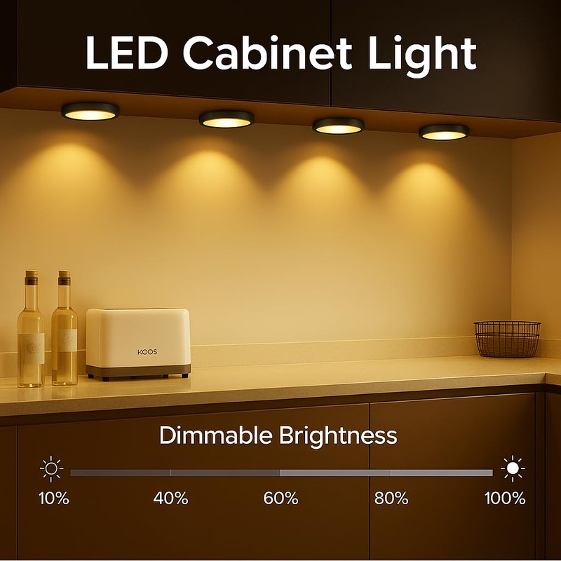YGS-Tech LED Puck Lights, Under Cabinet Lighting Black Trim, 3000K