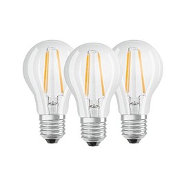 Osram LED Base Classic A bulb, bulb shape with E27 socket, not dimmable, Replaces 6W = 60 Watt, filament style clear, cool white - 4000 Kelvin, 3-pack [Energy Class A ++]