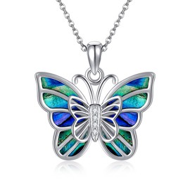 DAYLINLOVE Butterfly Necklace 925 Sterling Silver Butterfly Abalone Shell Pendant Butterfly Jewellery for Women