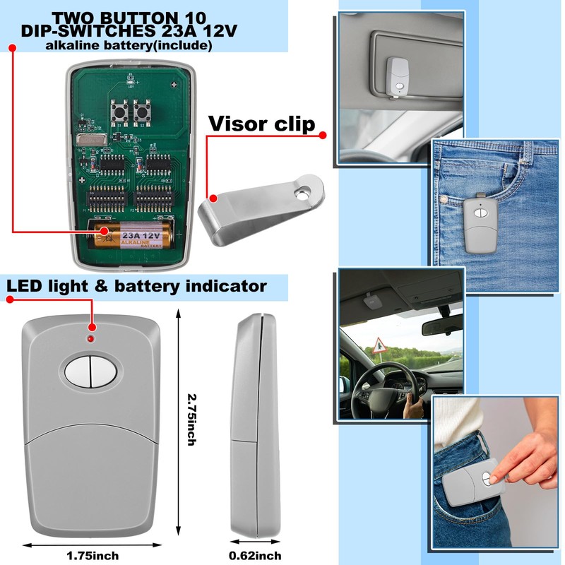 Kingdder 2 Pcs Two Button Garage Door Remote Compatible with
