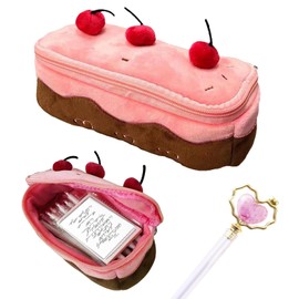 SunixSonie Kawaii Pencil Case Cute Pencil Pouch for Girls Special Pink Cherry Pencil Case Y2K Aesthetic Pencil Bags with Zipper Plush Pencil Case,Cosmetic Bag for teen Girls,Random Heart Pencil