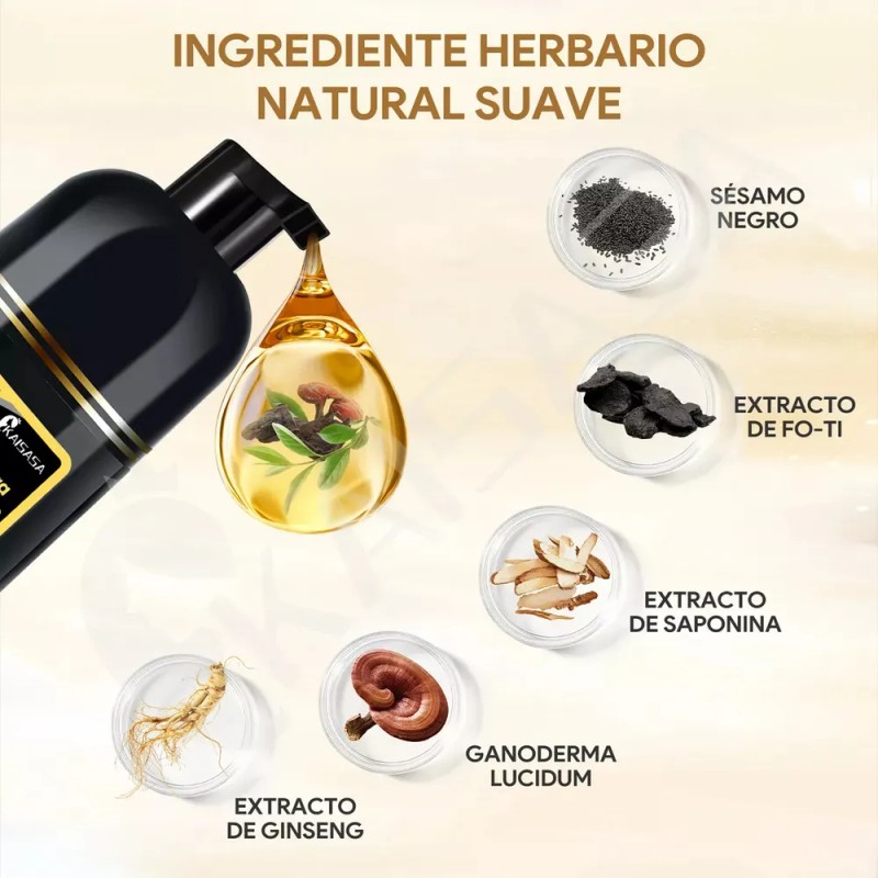 Kaisasa® Shampoo Con Tinte Cubre Canas Natural Jengibre 2pzs