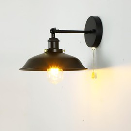 Bagkcopp Industrial Black Wall Sconces Light with Pull Chain Switch,Wall Mount Light Lamp for Kitchen Bathroom Bedroom Vanity Hallway Dining Room (Black-26cm)