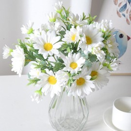 Artificial Flowers, 4 Bundles Silk Daisy, Artificial Gerber Daisy for Home Decoration Flowers Bouquet, Fake Wildflowers Spring Flowers for Wedding Decoration (White)
