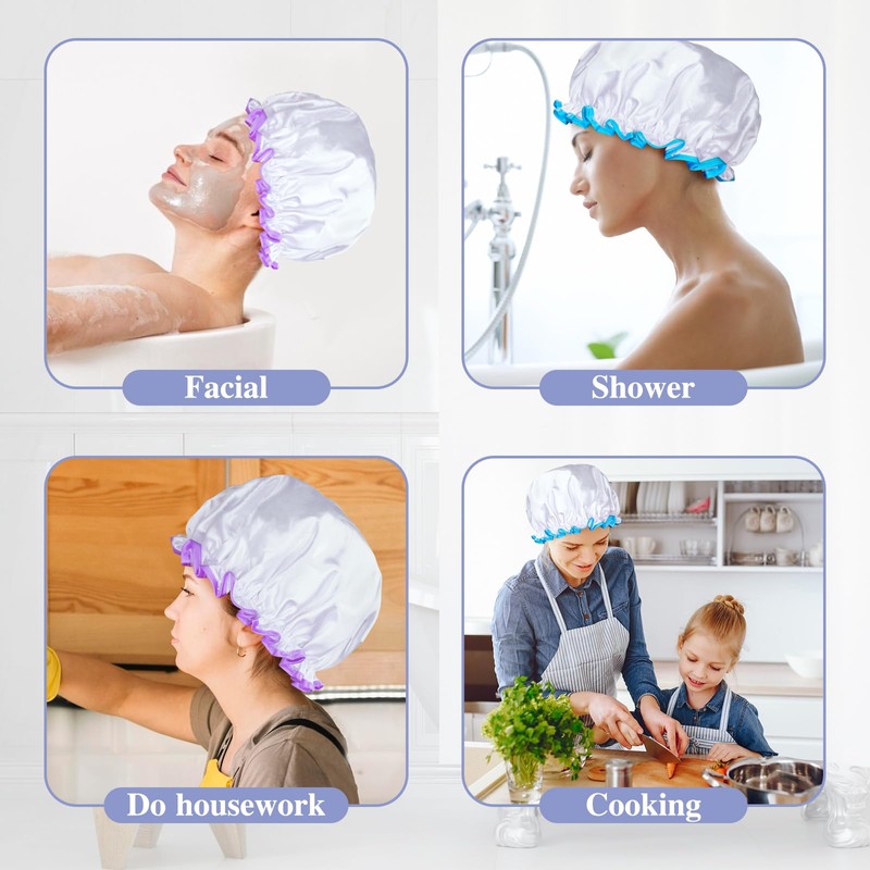 G2PLUS Waterproof Shower Cap, Pack of 2, Double Layer Shower