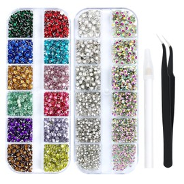4968Pcs Colorful Flatback Rhinestones for Bedazzling, 1.5-4mm White AB Small Rhinestones Kit, Flat Back Glass Crystals Gems Diamonds for Crafts, Clothes and Nail Art(Mixed+White&White AB)