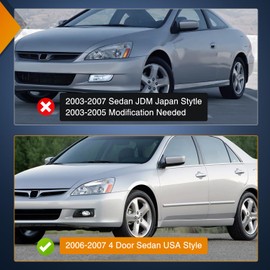 Nilight Fog Lights Assembly Compatible with 2006 2007 Honda Accord Sedan 4 Door with H11 12V 55W Bulbs Clear Lens Fog Lamps Replacement Driver and Passenger Side