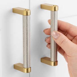 ASKANO Nickel and Gold Cabinet Pulls, 3-3/4 Inch Hole Centers, Knurled Bar Kitchen Cabinet Handles AP1311 | Pack of 5, Solid Hardware for Kitchen Door Drawer Dresser Bathroom Vanity Cupboard, 3.8"