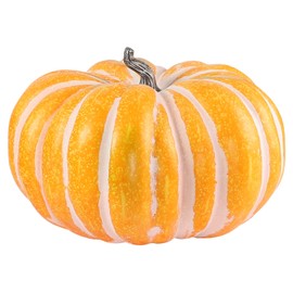Lcuasc Large Flat Artificial Pumpkin White/Yellow Realistic Foam Pumpkin Fall Decor Fake Fruit Vegetable for Harvest Thanksgiving Party Christmas Decoration,(Size:18.5W x12.6H)