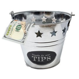 Tip Bucket Metal w/Stars Design for Bar, Club, Musicians, Bands, Street Performers | Bartenders Money Tip Jar 6 “ Diameter x 5.5” Hight