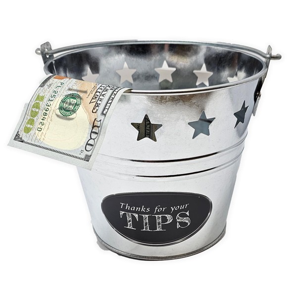 Tip Bucket Metal w/Stars Design for Bar, Club, Musicians, Bands,