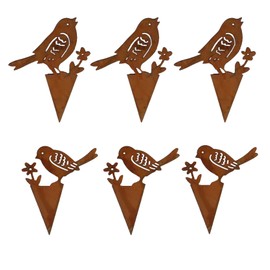 Storm's Gartenzaubereien Garden Stake Bird Set of 6 5 cm in Rust Look 2 Models with Flower for Balcony and Patio