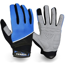 VERSAL Full Finger Cycling Gloves Gel Padded Mountain Bike Gloves Touchscreen Breathable MTB Gloves Bicycle Biking Riding Gloves for Men/Women (M, Blue)