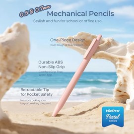 Nicpro Bonito juego de lápices mecánicos, 6 lápices pastel de 0.5 y 0.028 in con 6 tubos de minas HB, borradores y recargas, suministros escolares est
