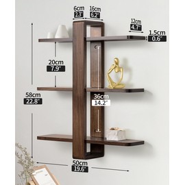 SUMGAR Floating Shelves for Wall Walnut Mounted Shelving Unit All Pine 3 Tier Large Shelf for Bedroom Living Room Office Bathroom Home Decoration Storage Plant Photo Display Modern 20in