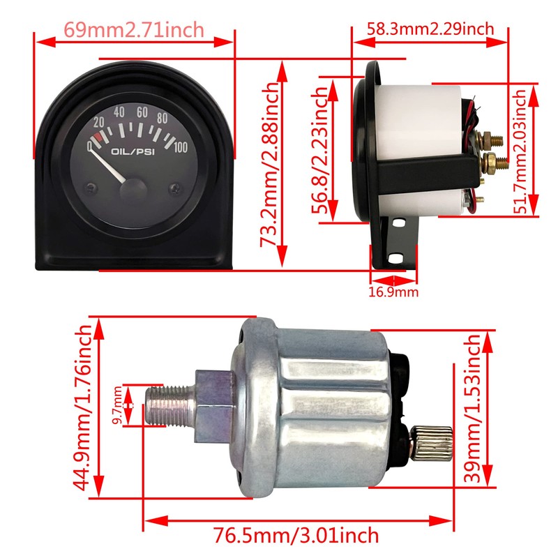52mm 2 Inch Oil Pressure Gauge Meter Kit with Sensor