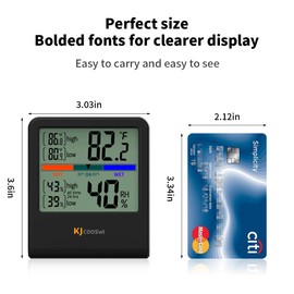 Digital Thermometer Hygrometer, Indoor Wall Thermometer Humidity Indoor with High Accuracy, Suitable for Greenhouse, Home and Office, AAA Battery (Black)